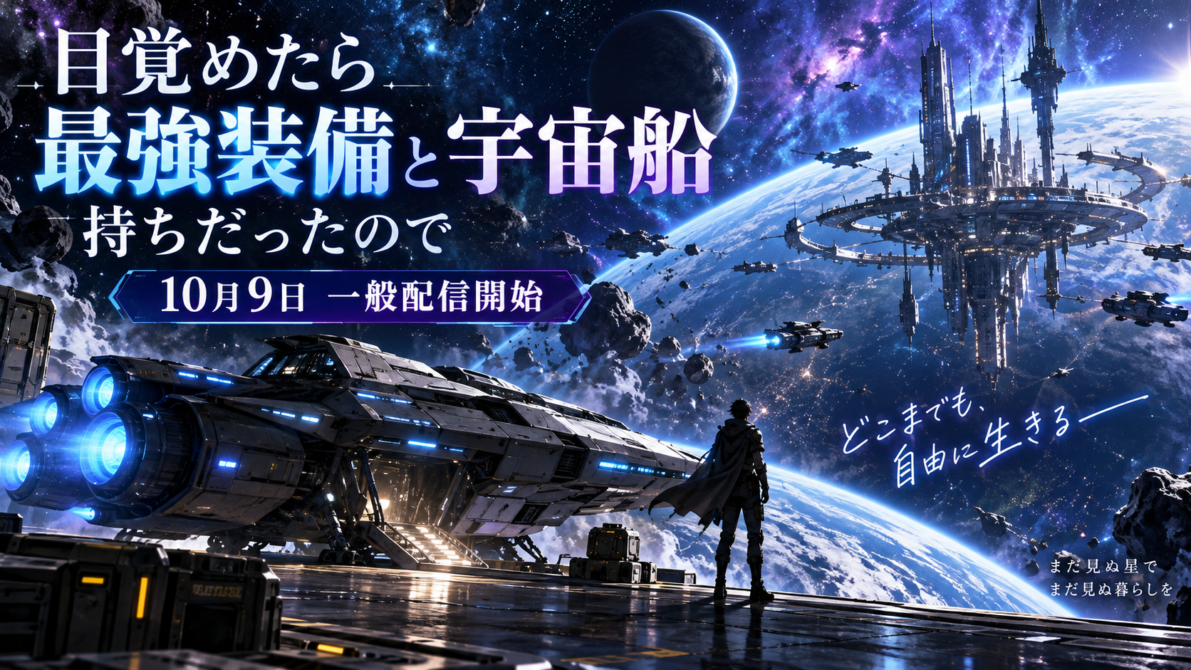 目覚めたら最強装備と宇宙船持ちだったので 10月9日一般配信開始をイメージしたオリジナルSFアイキャッチ